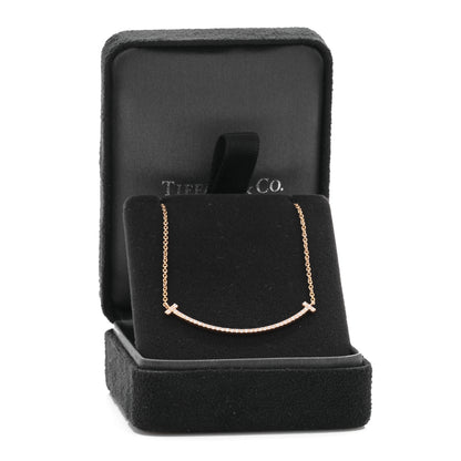 Tiffany 18K Rose Gold Diamond Small T Smile Pendant Necklace 4 of 4