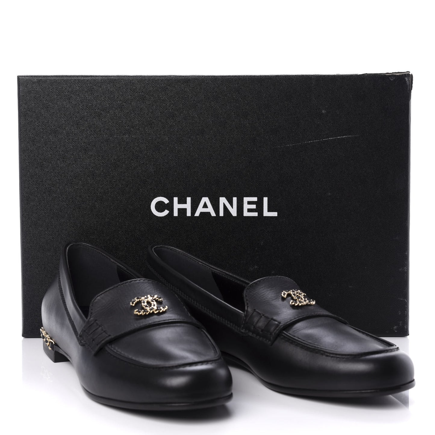 Calfskin CC Chain Mocassin Loafers 37.5 Black