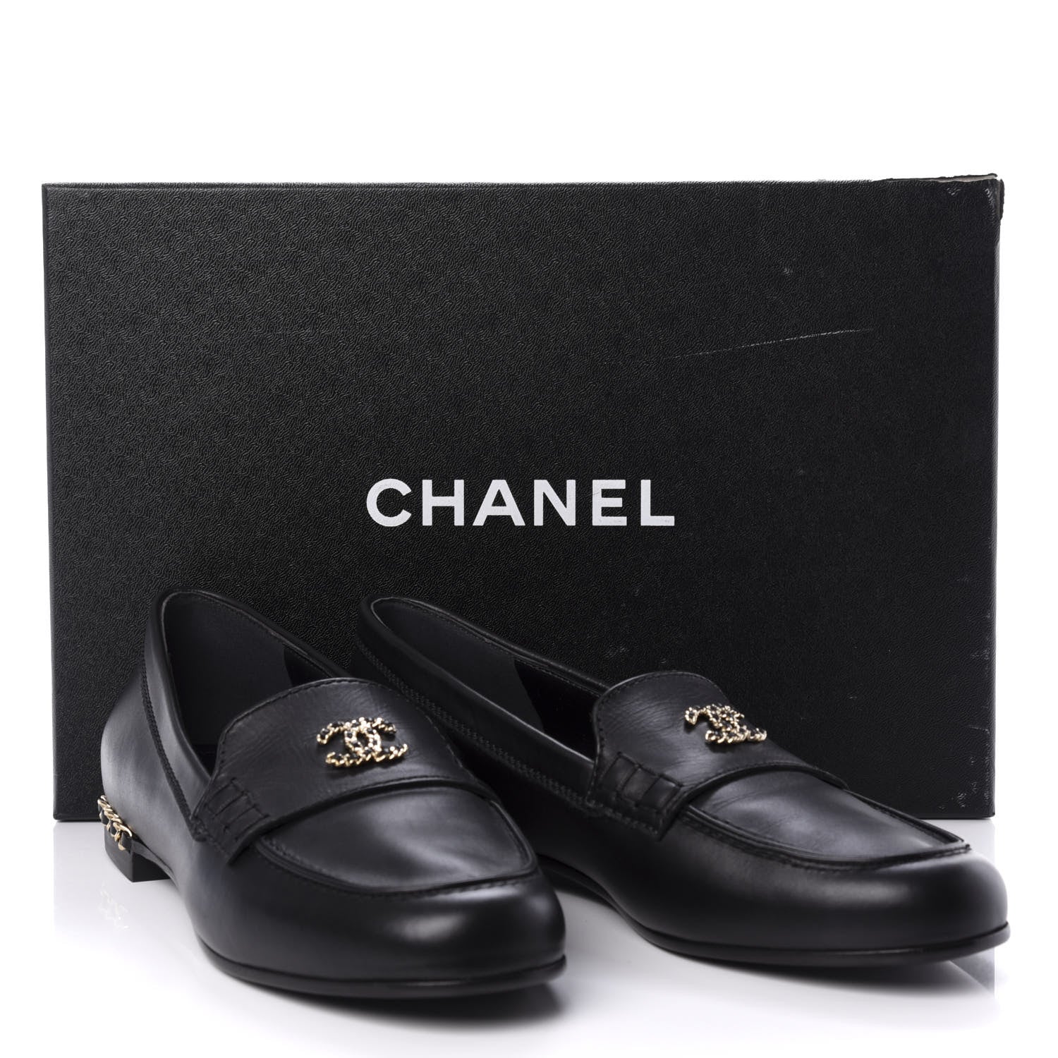 Chanel Calfskin CC Chain Mocassin Loafers 37.5 Black 9 of 9