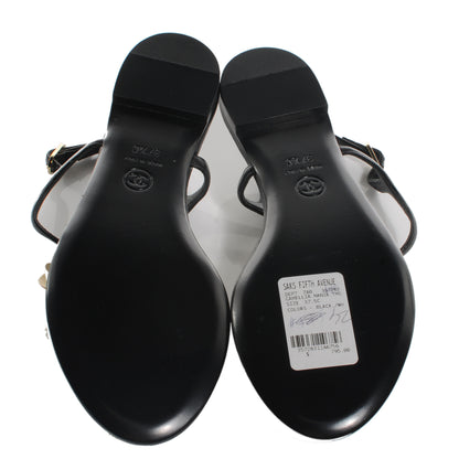Chanel Lambskin Camellia Thong Sandals 37.5 Black White 5 of 6