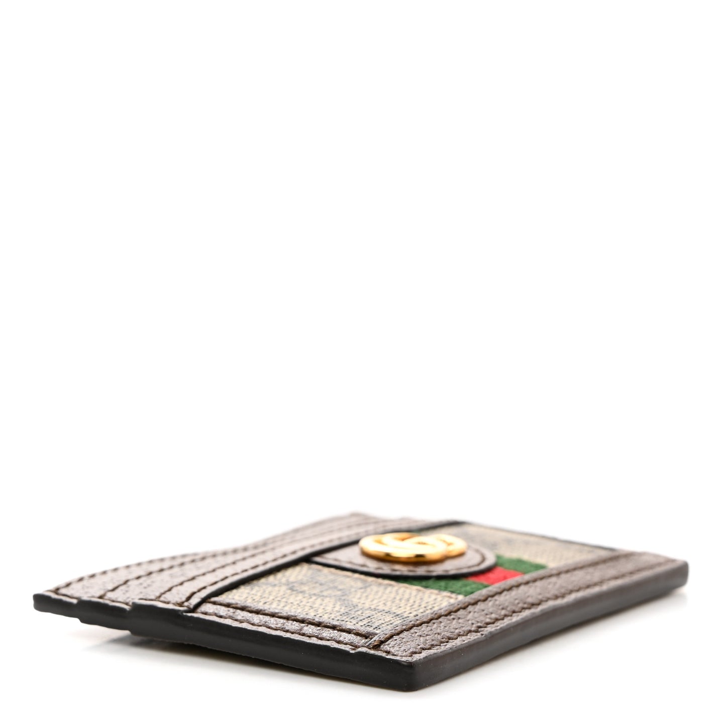 GG Supreme Monogram Textured Dollar Calfskin Ophidia Card Holder Beige Ebony New Acero