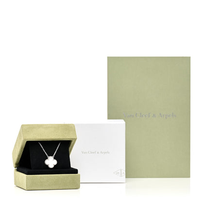 Van Cleef & Arpels 18K White Gold Mother Of Pearl Vintage Alhambra Pendant Necklace 6 of 6