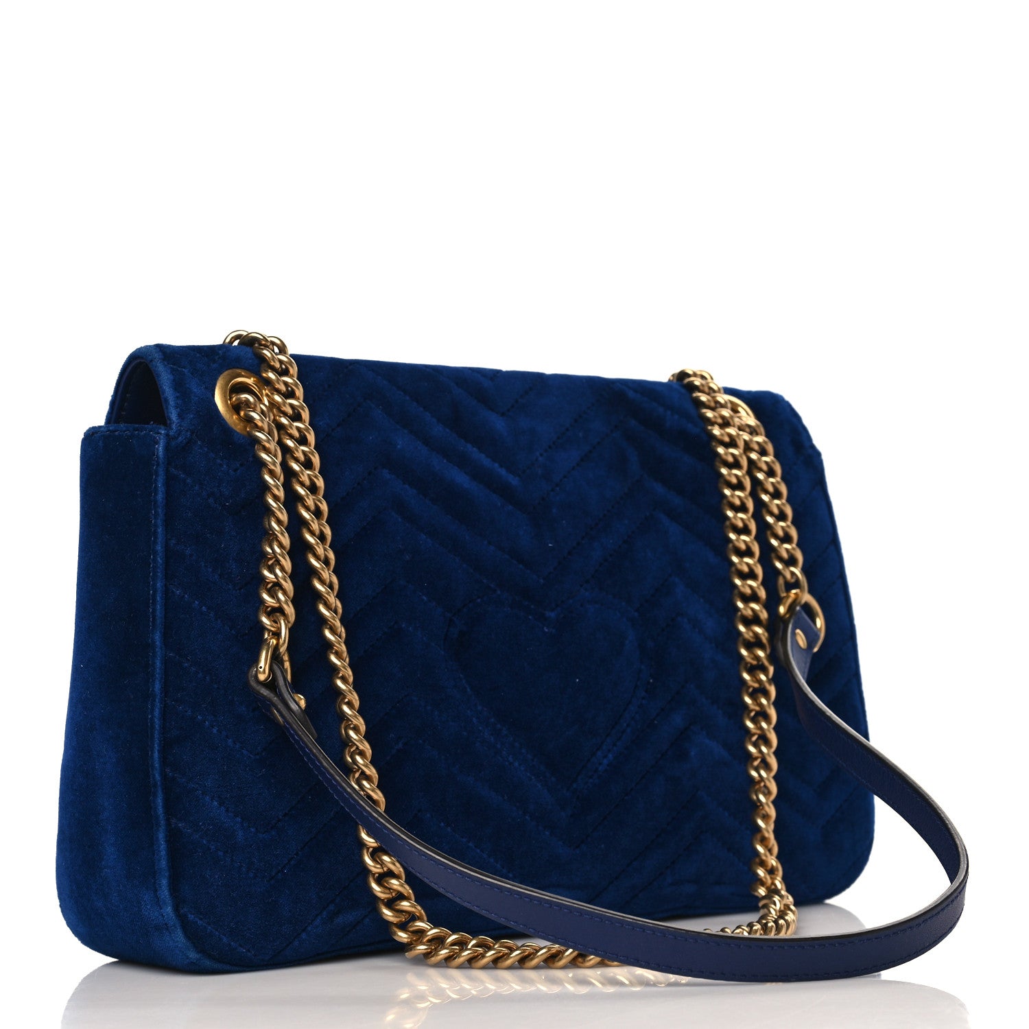 Gucci Velvet Matelasse Modern Embroidered Medium GG Marmont Shoulder Bag Cobalt 2 of 8