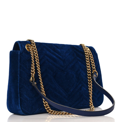 Gucci Velvet Matelasse Modern Embroidered Medium GG Marmont Shoulder Bag Cobalt 2 of 8
