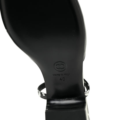 Chanel Printed Lambskin CC Slingback Sandals 40 Black White 10 of 12
