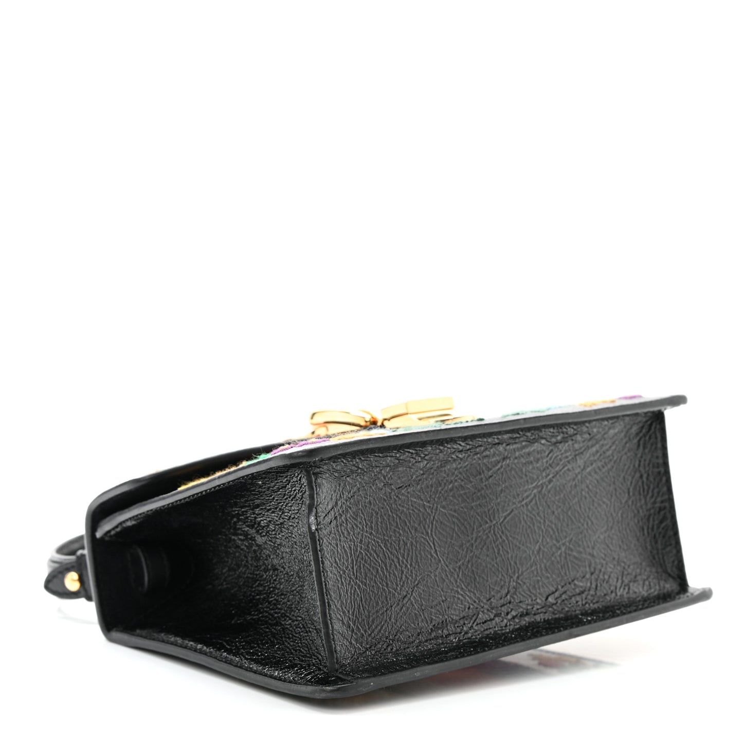 Patent Embroidered Mini Sylvie Top Handle Bag Black