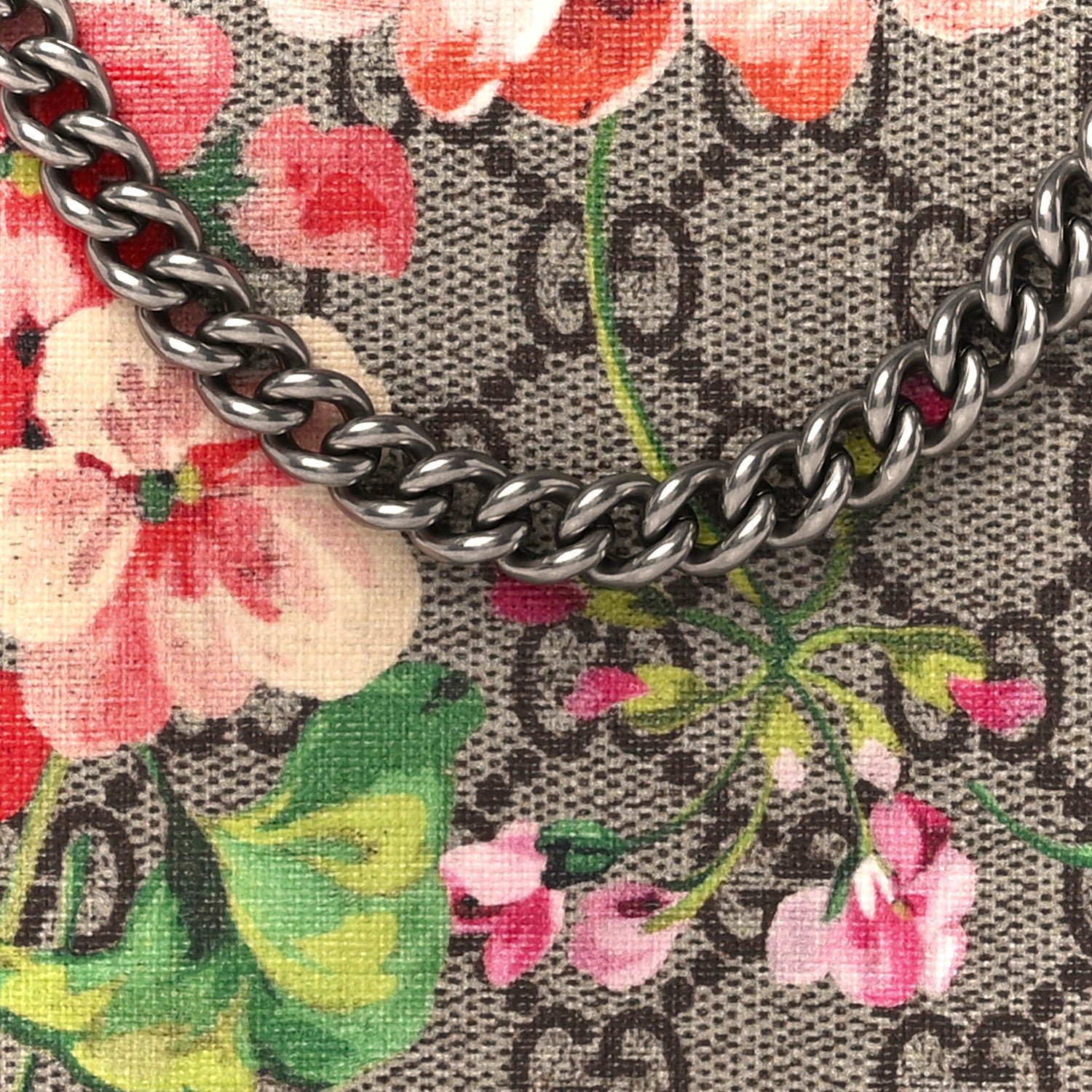 Gucci GG Supreme Monogram Blooms Chain Wallet Beige Multicolor Dry Rose 8 of 12