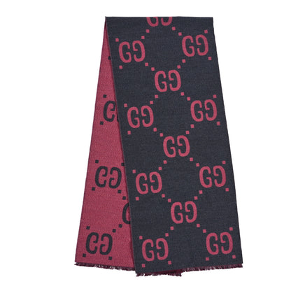 Gucci Wool Silk Monogram Jumbo GG Freedom Scarf Pink Grey 2 of 3