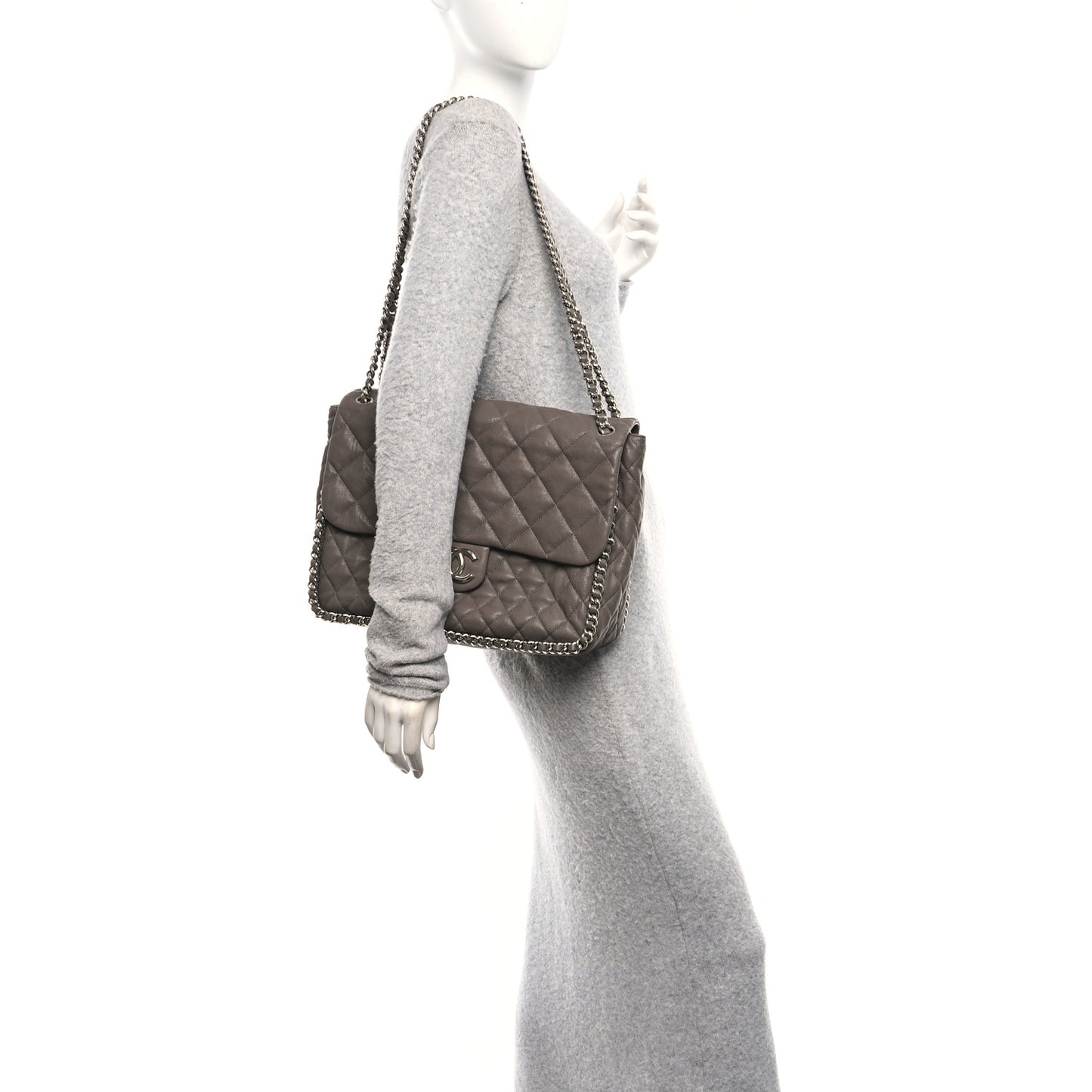 Washed Lambskin Quilted Chain Around Maxi Flap Taupe