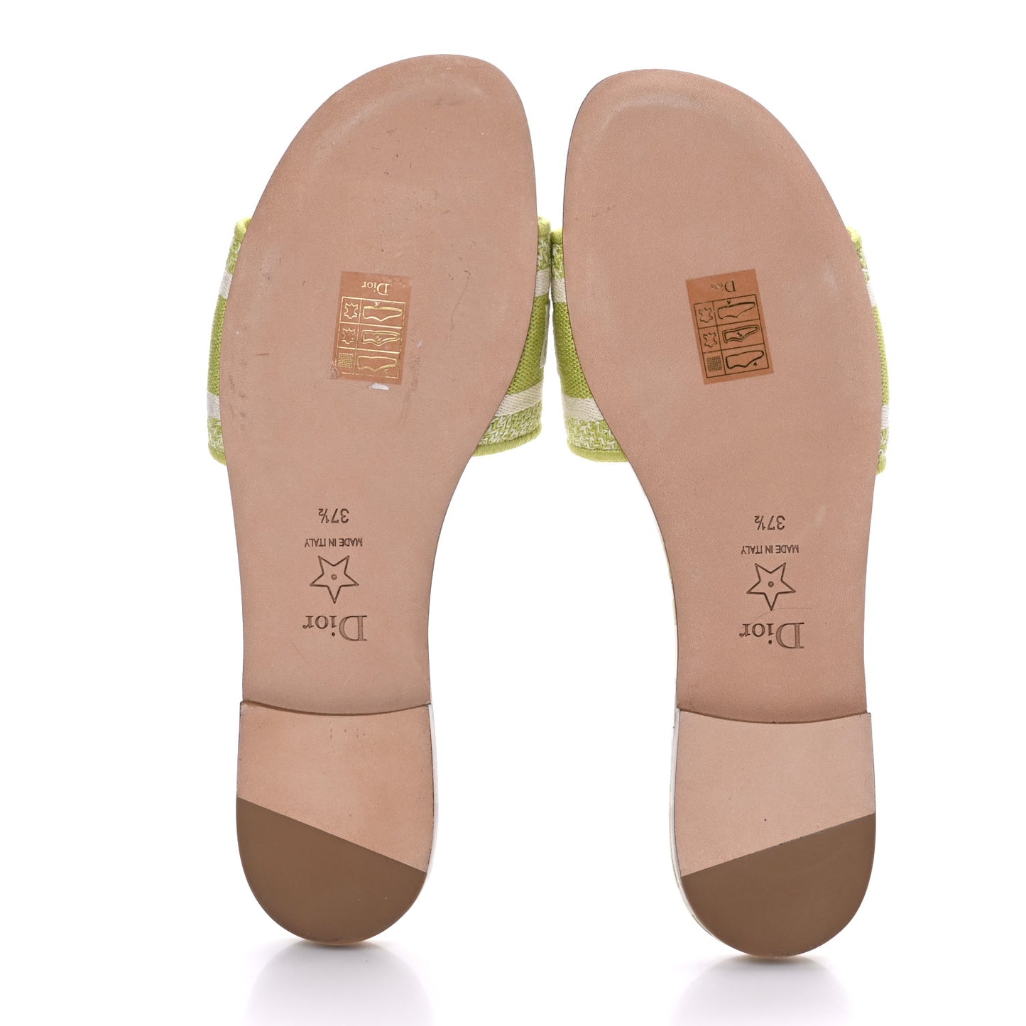 Canvas Check'N'Dior Pop Embroidered Dway Flat Slide Sandals 37.5 Chartreuse