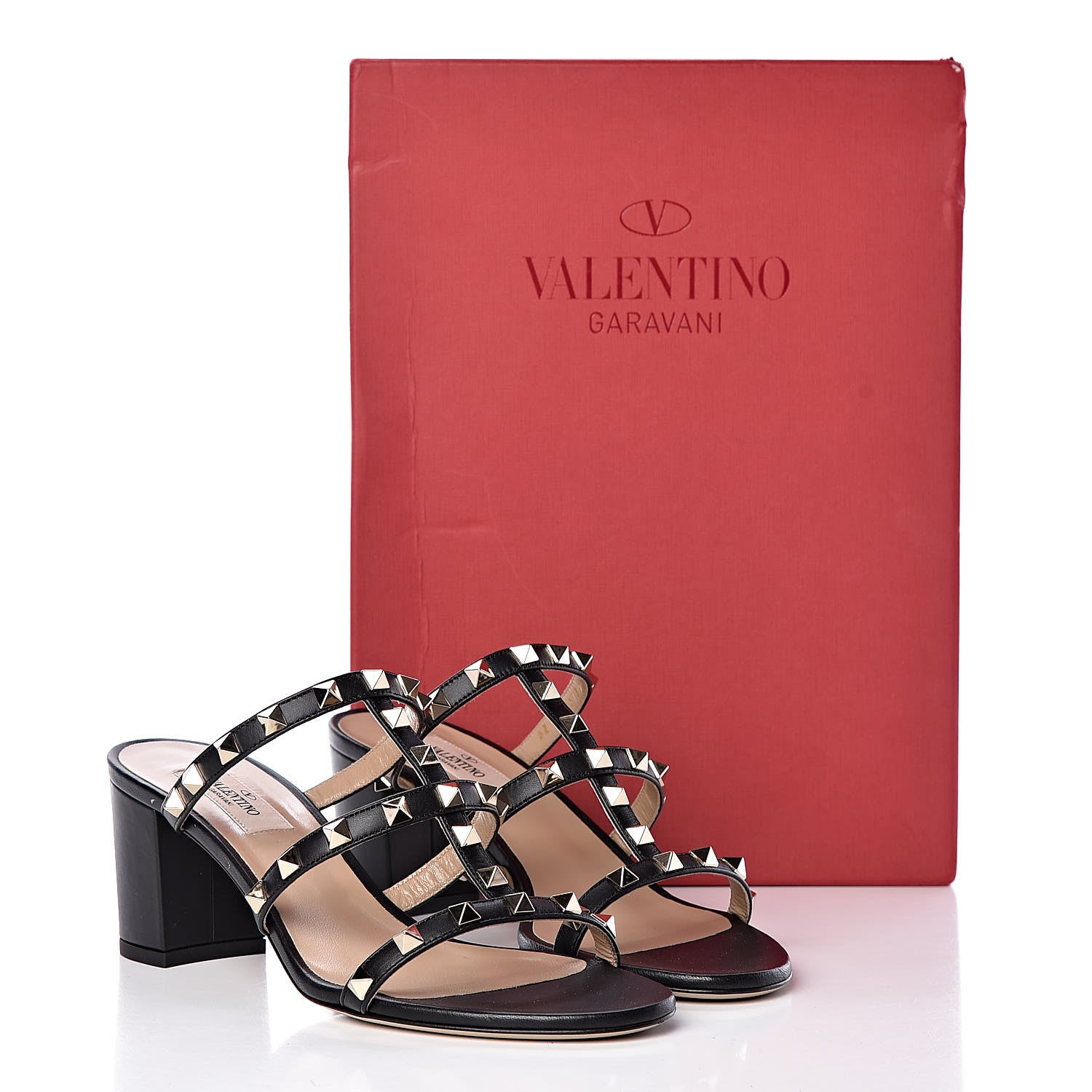 Valentino Garavani Calfskin Rockstud 60mm Caged Slide Sandals 38.5 Black 9 of 9