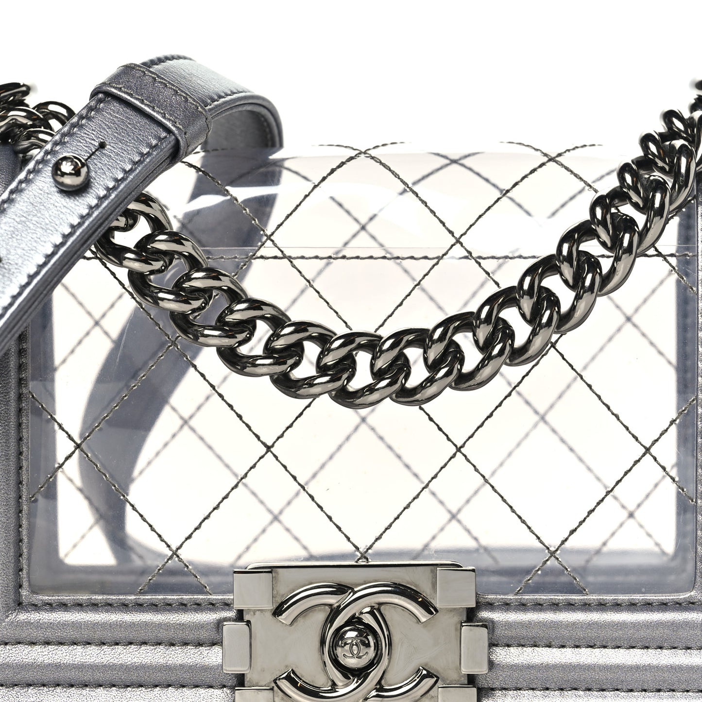 Metallic Lambskin PVC Quilted Small Boy Flap Silver