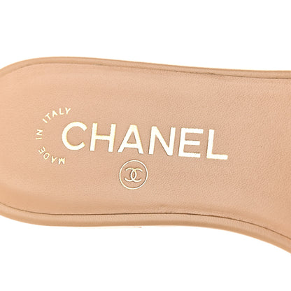 Chanel Lambskin CC Cutout Sandal Mules 37 Beige Black 8 of 10