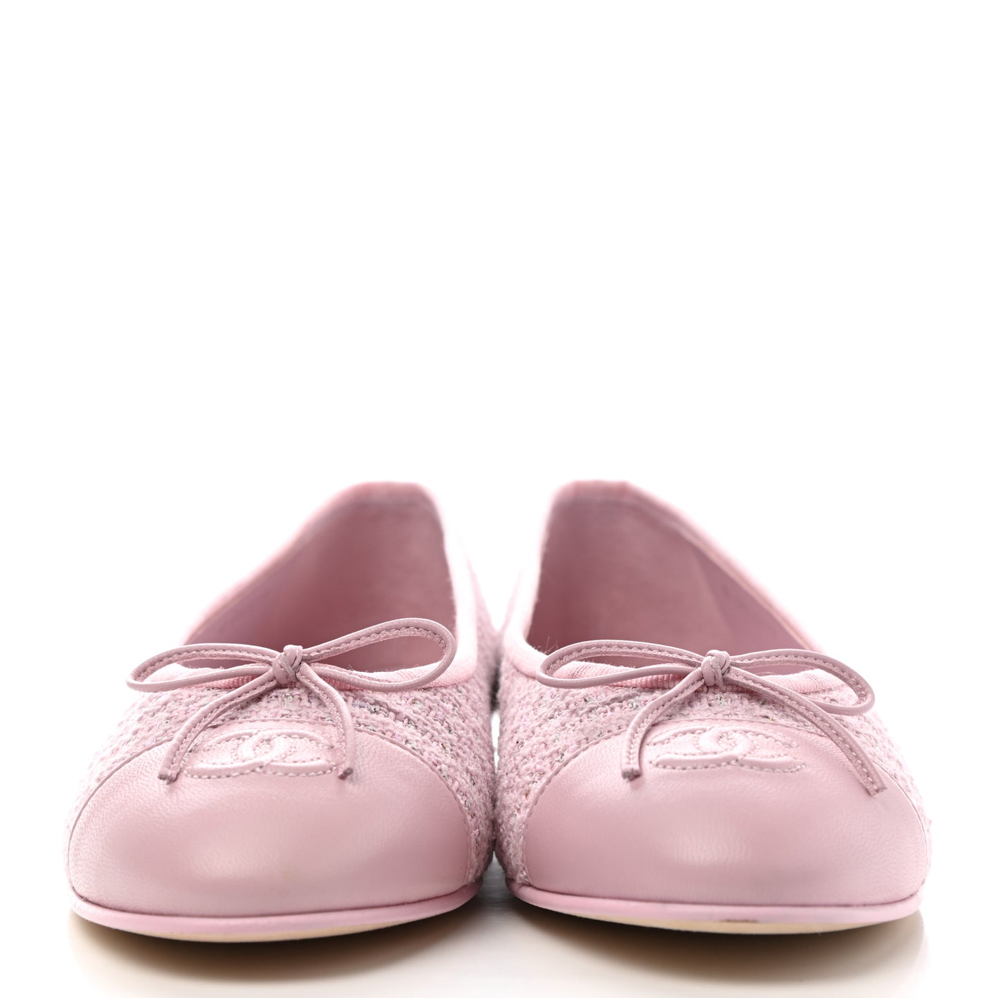 Tweed Lambskin Cap Toe Ballerina Flats 38.5 Pink
