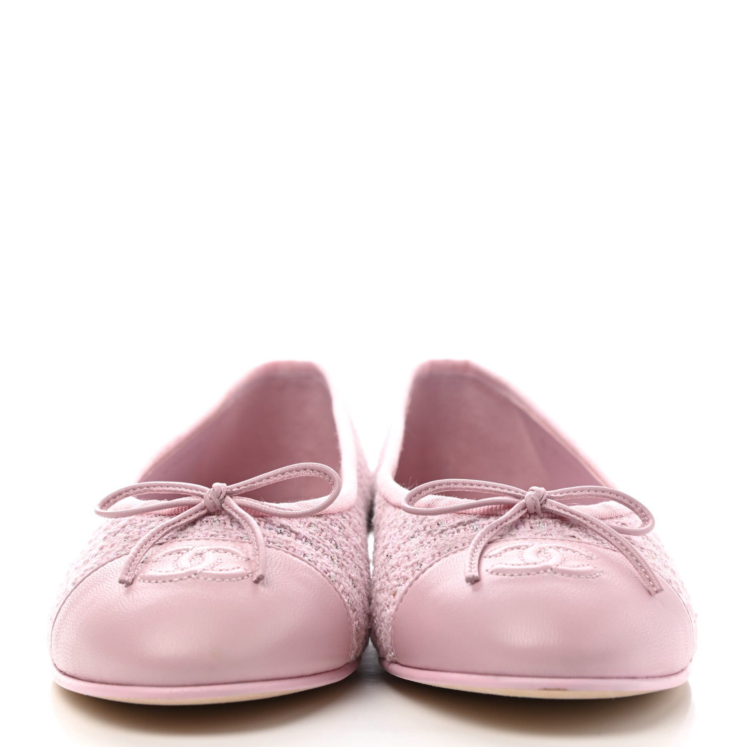 Chanel Tweed Lambskin Cap Toe Ballerina Flats 38.5 Pink 2 of 9