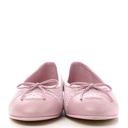 Chanel Tweed Lambskin Cap Toe Ballerina Flats 38.5 Pink 2 of 9