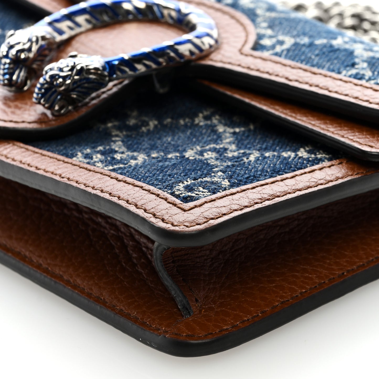 New Denim GG Monogram Dollar Calfskin Enamel Super Mini Dionysus Shoulder Bag Blue Tea Cuir Epilog Electric Blue