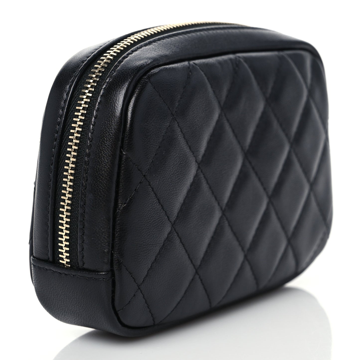 Lambskin Quilted Small Curvy Pouch Cosmetic Case Black