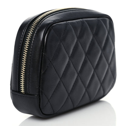 Chanel Lambskin Quilted Small Curvy Pouch Cosmetic Case Black 3 of 8