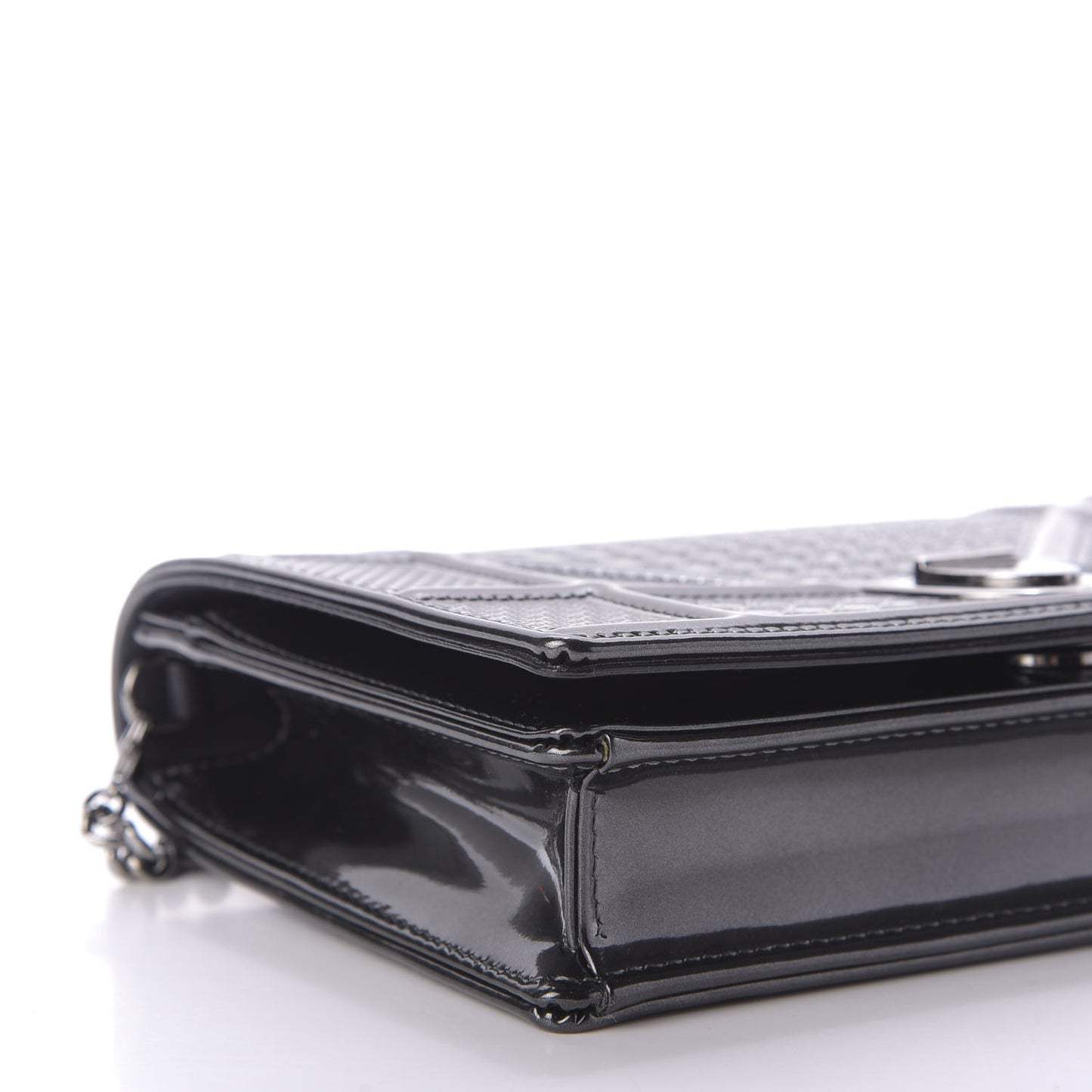 Metallic Patent Micro-Cannage Diorama Wallet on Chain Pouch Onyx Black
