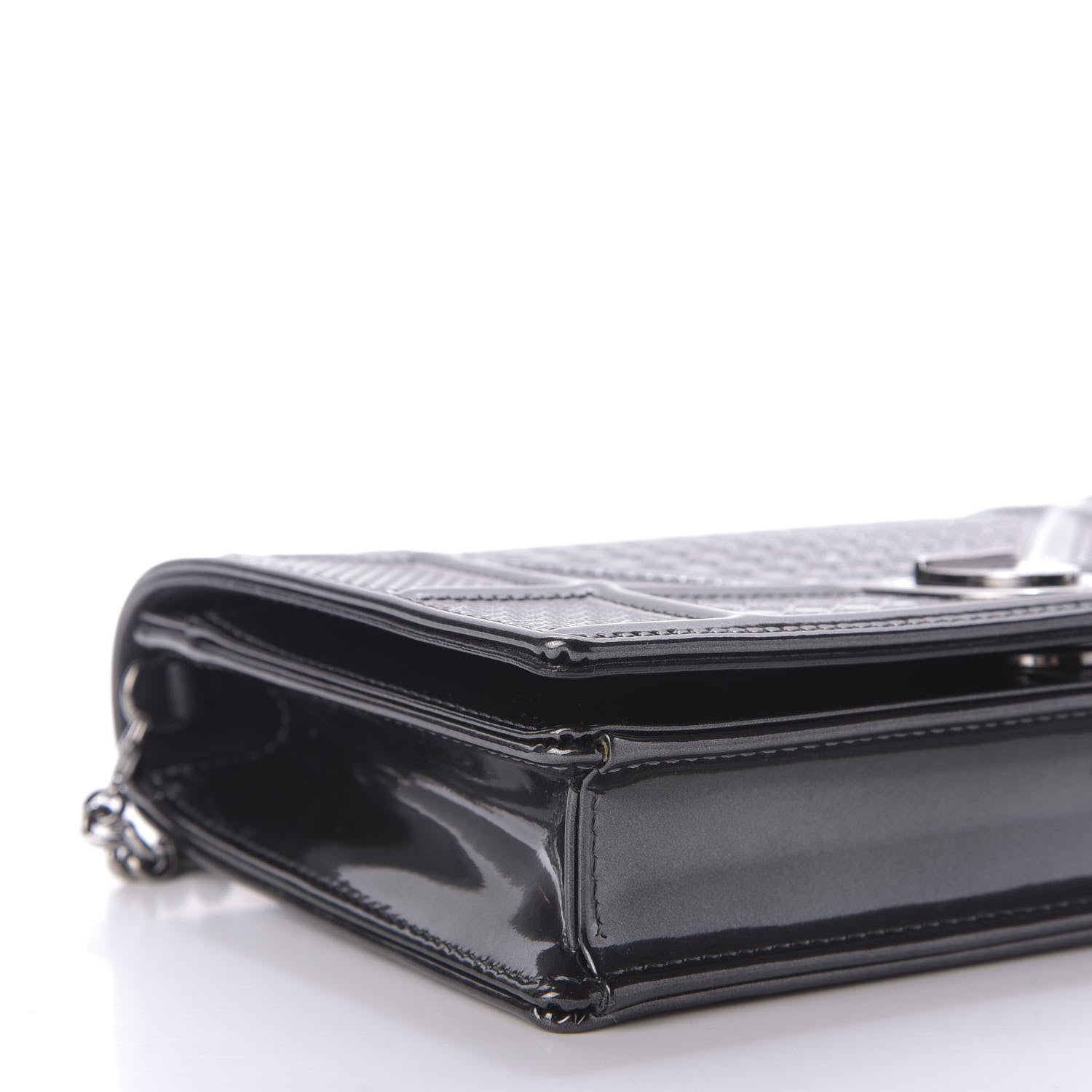 Christian Dior Metallic Patent Micro-Cannage Diorama Wallet on Chain Pouch Onyx Black 6 of 8