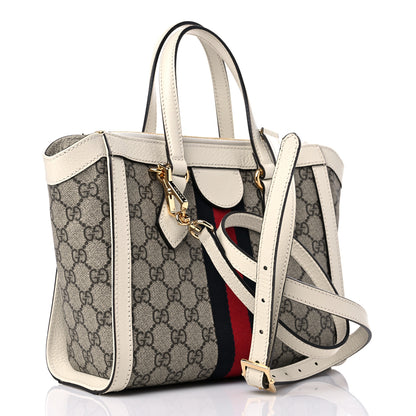 Gucci GG Supreme Monogram Textured Dollar Calfskin Web Small Ophidia Tote Bag Beige Ebony Mystic White 3 of 10