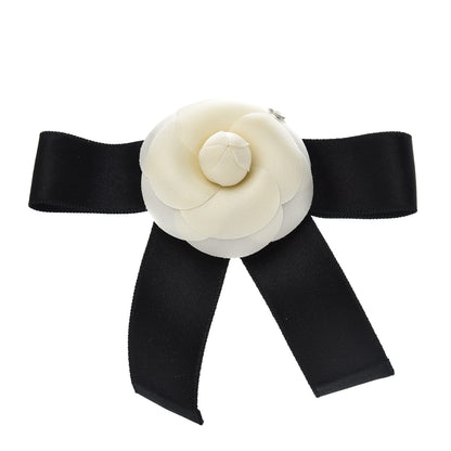 Chanel Satin Camellia CC Hair Clip Barrette White Black 1 of 4