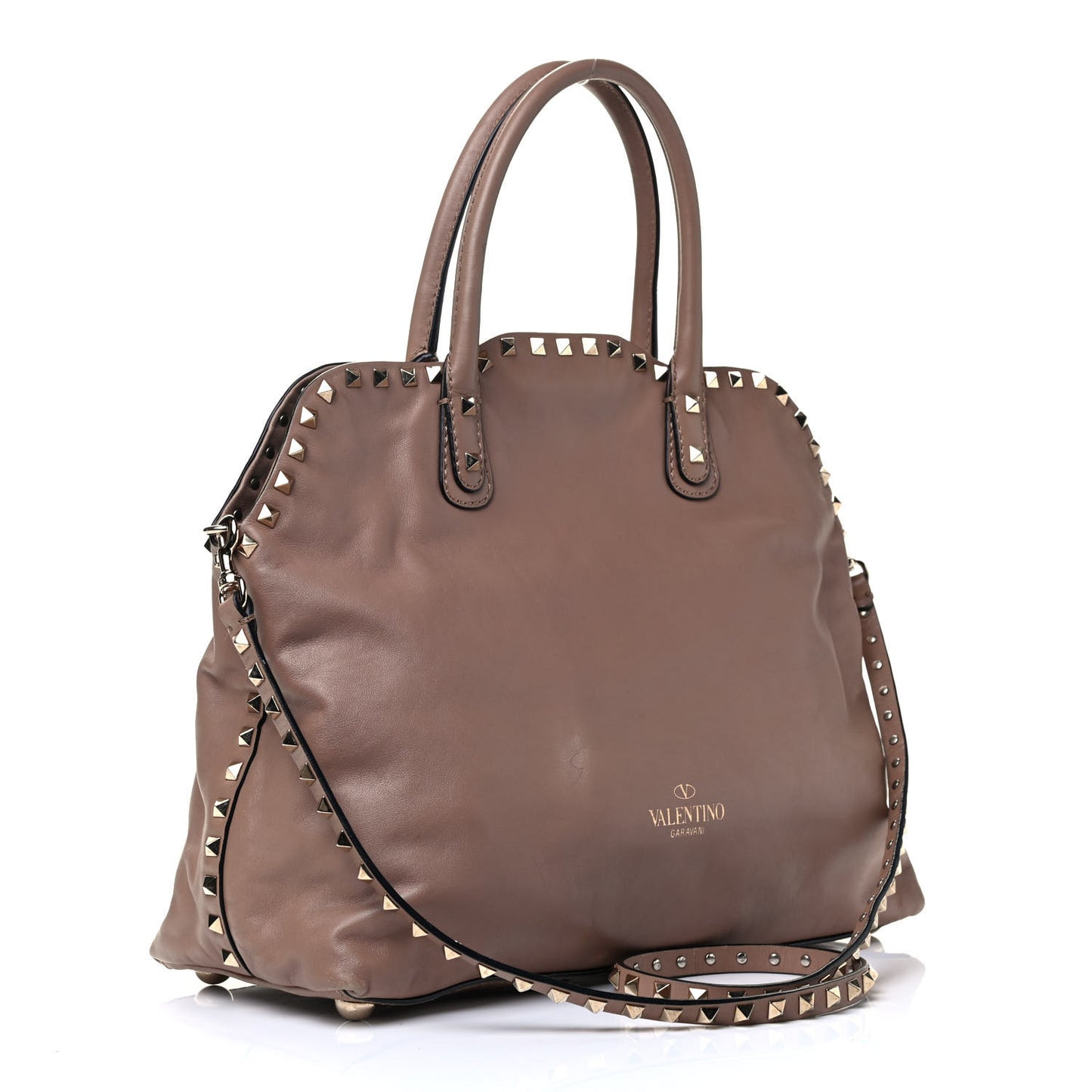 Vitello Rockstud Dome Satchel Beige