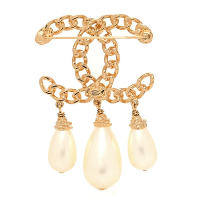 Chanel Chain Pearl Drop CC Brooch Gold 3 of 4