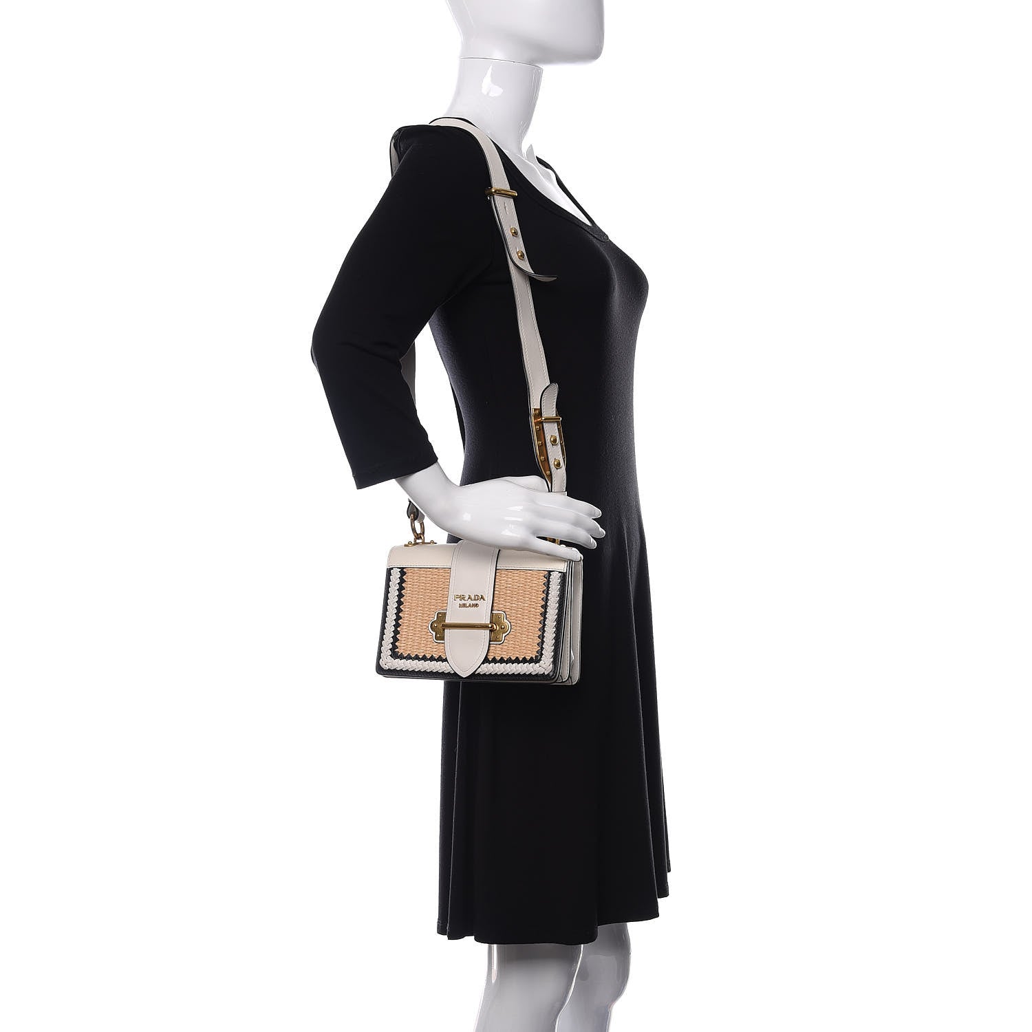 Prada City Calf Raffia Saffiano Cahier Bag Naturale White 2 of 14