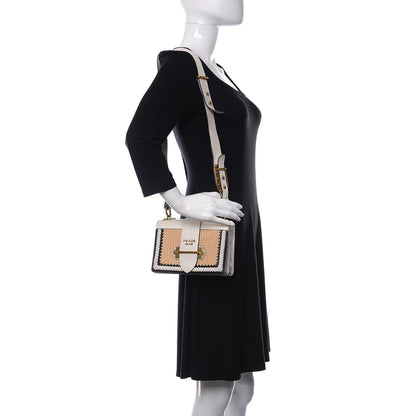 Prada City Calf Raffia Saffiano Cahier Bag Naturale White 2 of 14