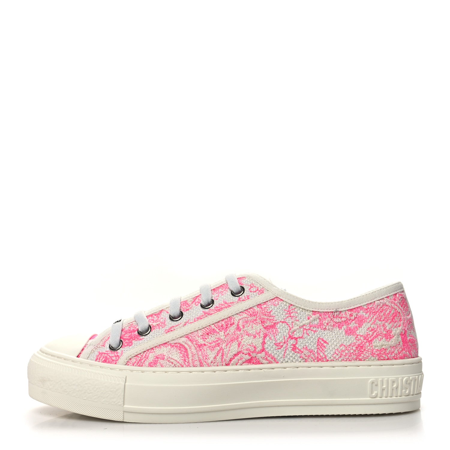Christian Dior Canvas Fluo Toile De Jouy Embroidered Womens Walk'N'Dior Low Top Sneakers 38 White Fuchsia 1 of 8