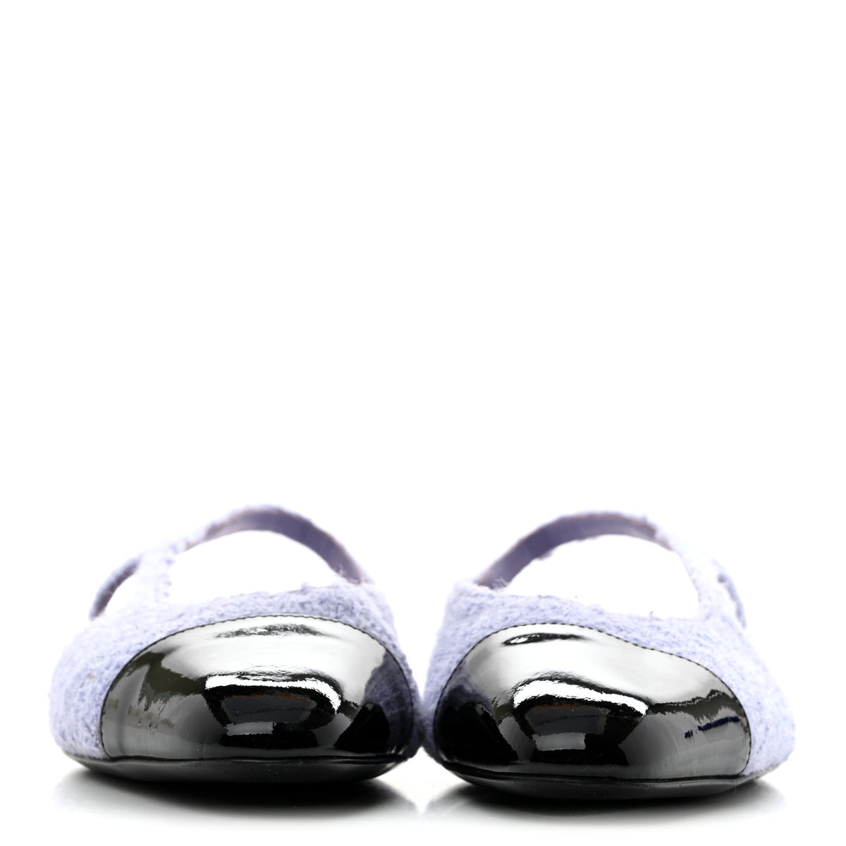 Chanel Iridescent Wool Tweed Patent Cap Toe CC Slingback Flats 39.5 Light Purple Silver Black 3 of 13