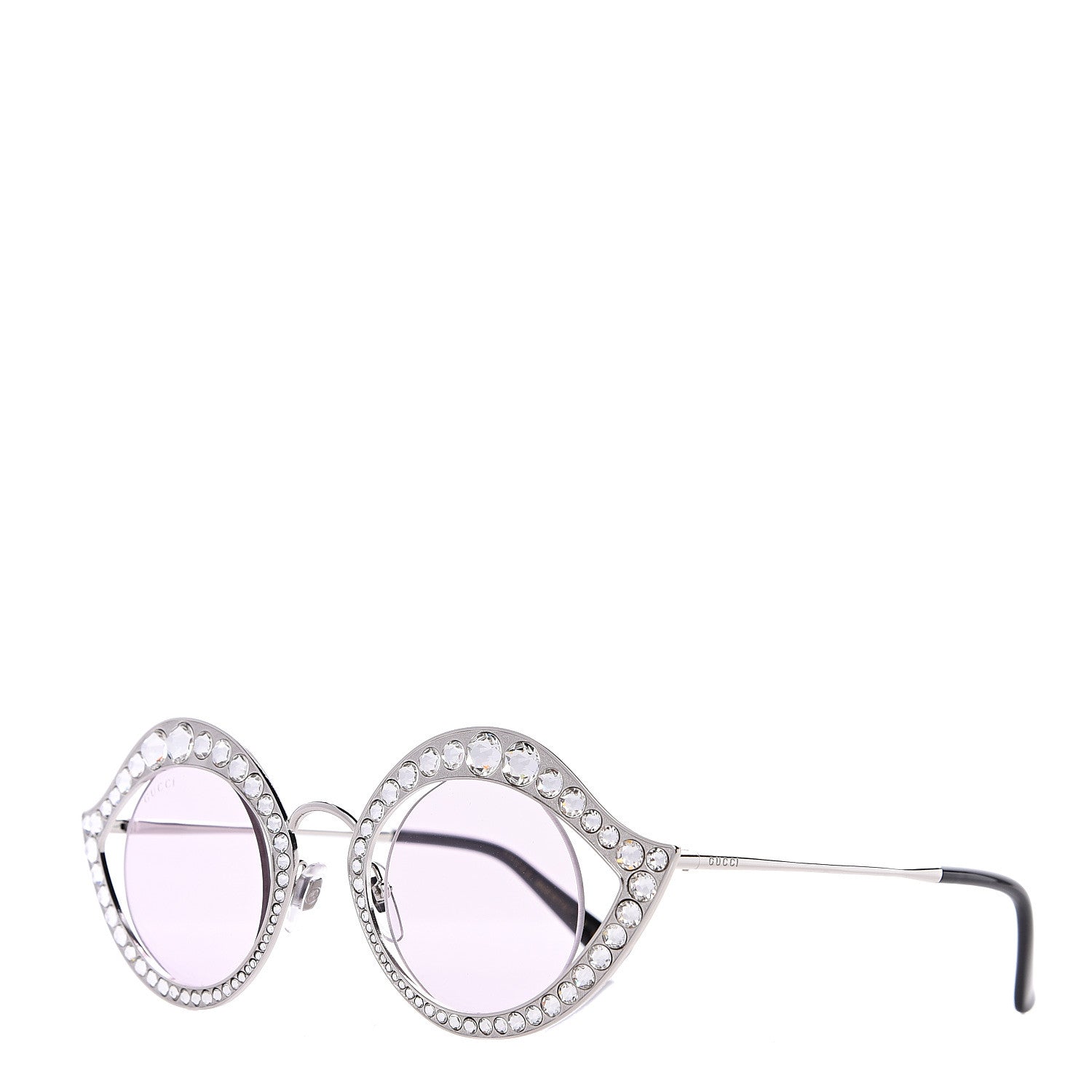 Gucci Metal Crystal Cat Eye Sunglasses GG0046S Silver 1 of 8