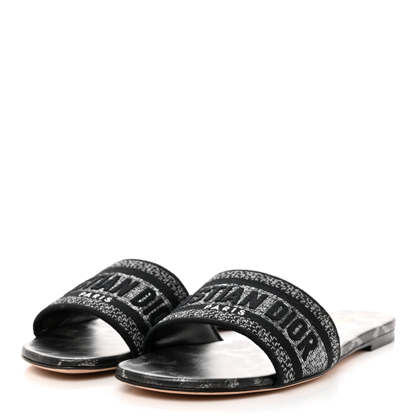 Metallic Lurex Canvas Mizza Embroidered Dway Mules Slide Sandals 38.5 Metal Grey