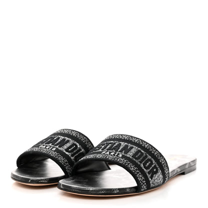 Christian Dior Metallic Lurex Canvas Mizza Embroidered Dway Mules Slide Sandals 38.5 Metal Grey 3 of 9