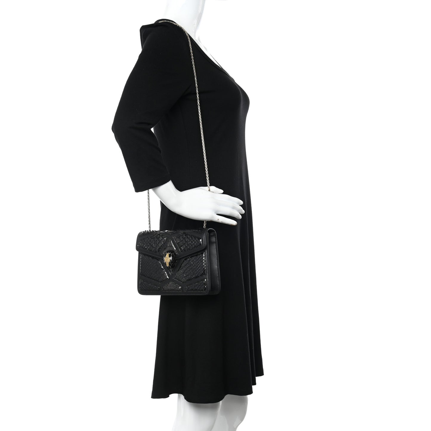 Calfskin Snakeskin Serpenti Forever Crossbody Bag Black