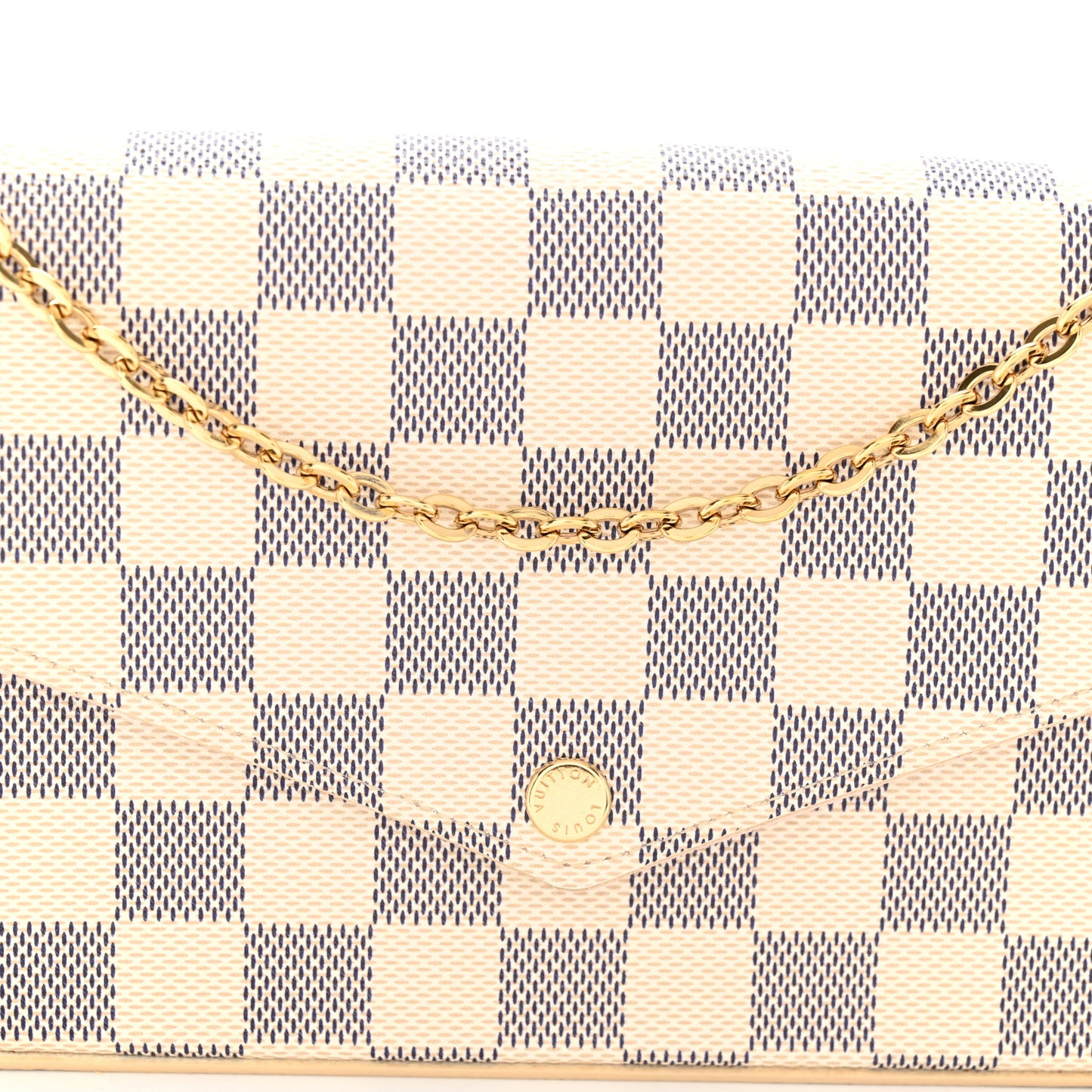 Damier Azur Pochette Felicie Chain Wallet Rose Ballerine