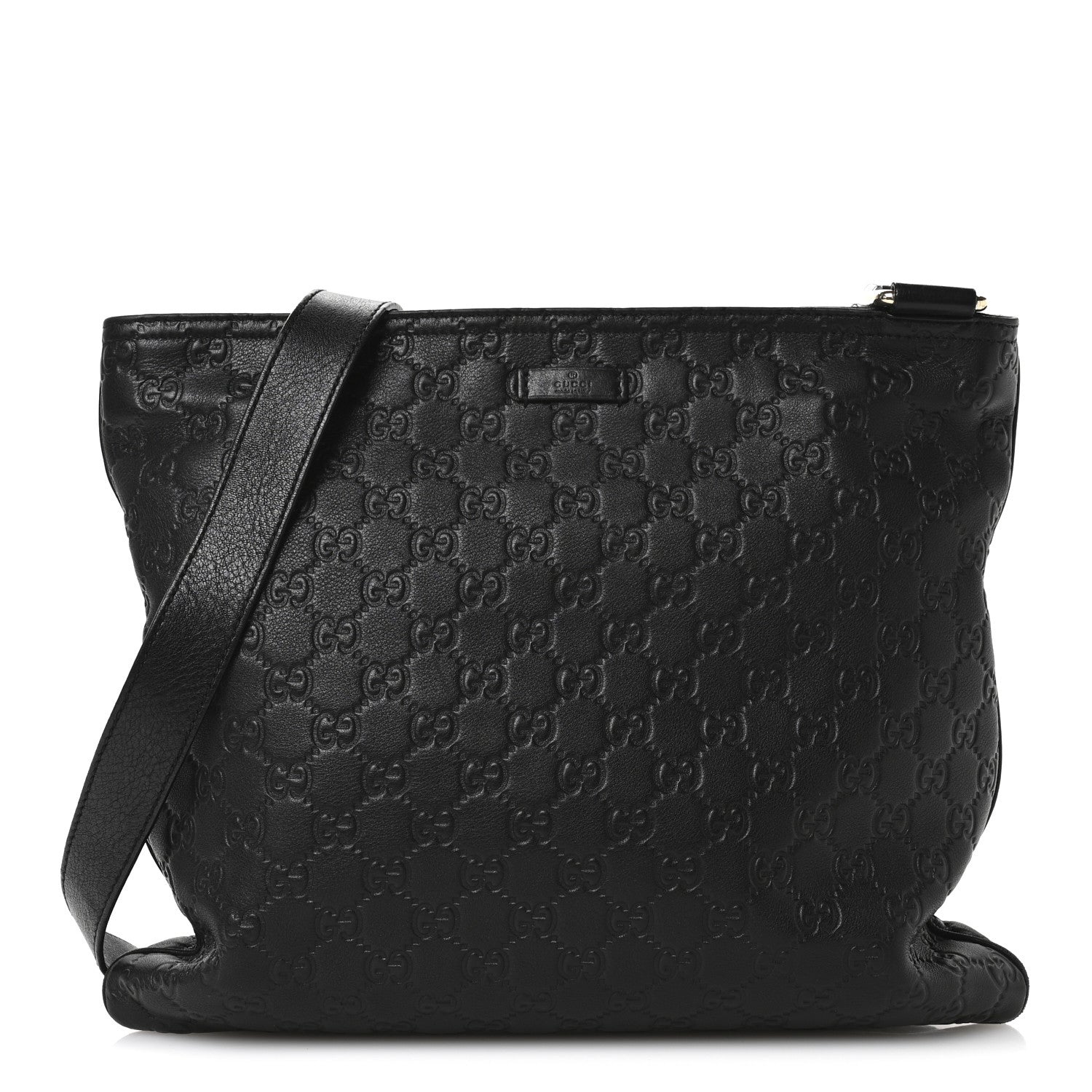 Gucci Guccissima Medium Flat Messenger Bag Black 1 of 13