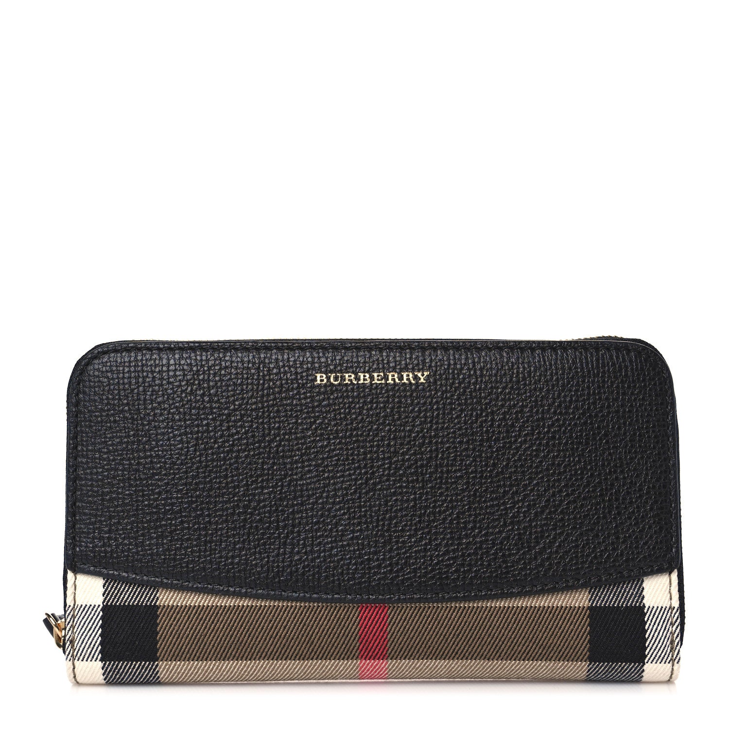 Burberry Calfskin Haymarket Check Elmore Zip Around Wallet Black 1 of 7