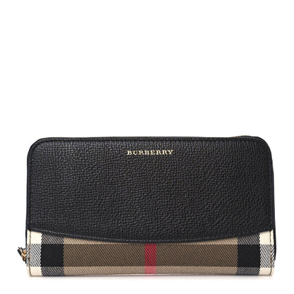 Burberry Calfskin Haymarket Check Elmore Zip Around Wallet Black 1 of 7