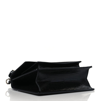 Balenciaga Patent Calfskin Lizard Embossed XS Sharp Top Handle Bag Black 4 of 10