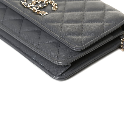 Chanel Caviar Quilted French New Wave Chain CC Wallet On Chain WOC Grey 10 of 14