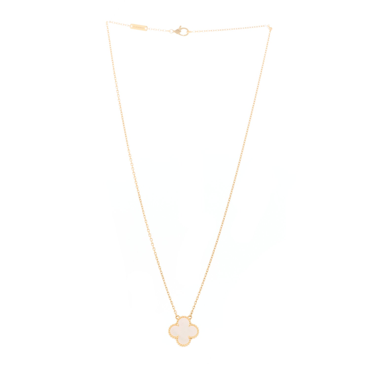 Van Cleef & Arpels 18K Yellow Gold Mother of Pearl Vintage Alhambra Pendant Necklace 3 of 5