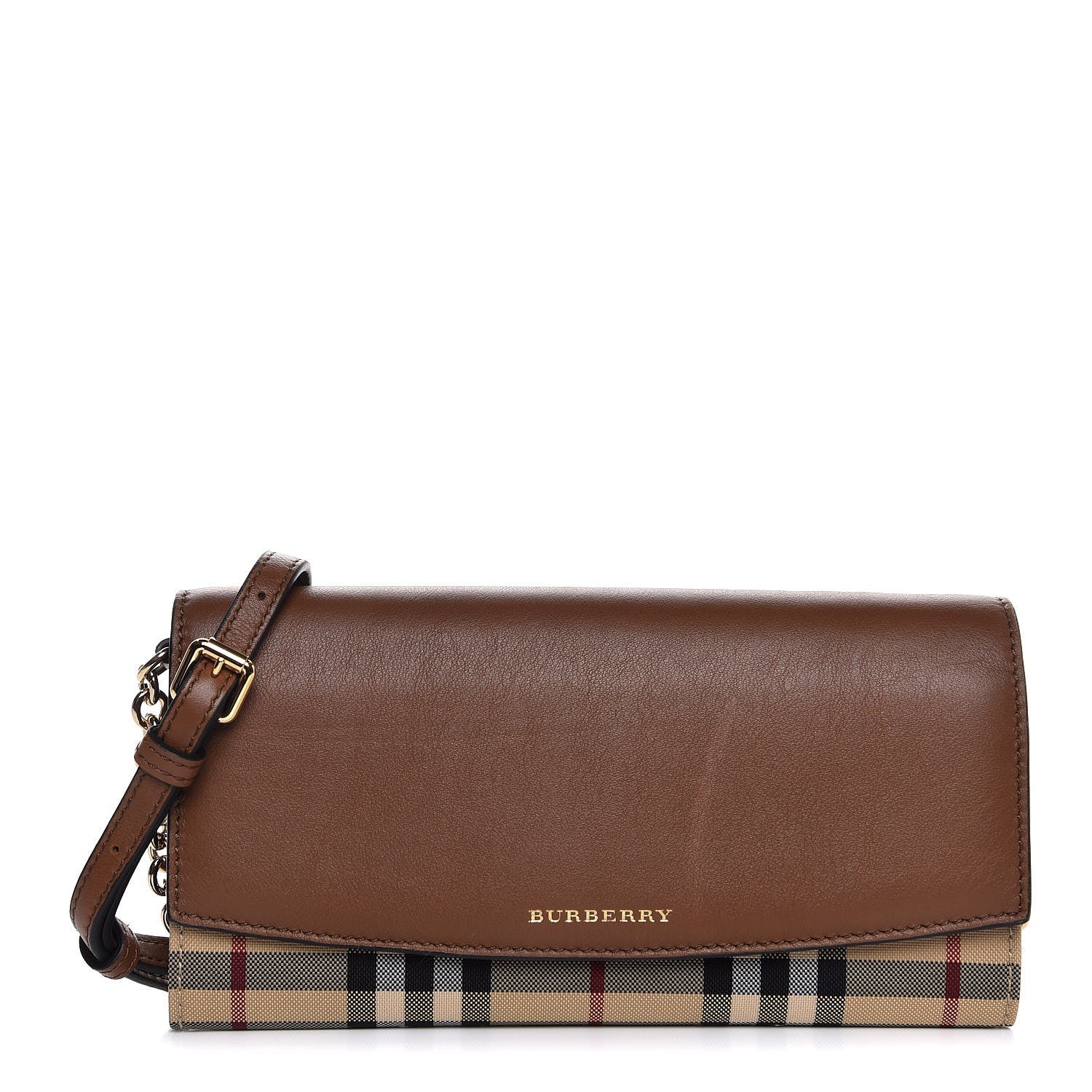Burberry Derby Calfskin House Check Henley Wallet On Chain Tan 1 of 7