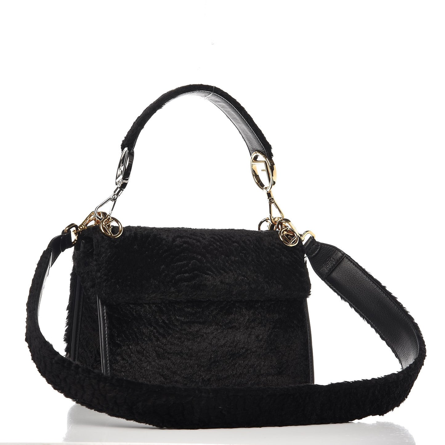 Velluto Astrakan Vitello Dolce F is Fendi Kan I Shoulder Bag Black
