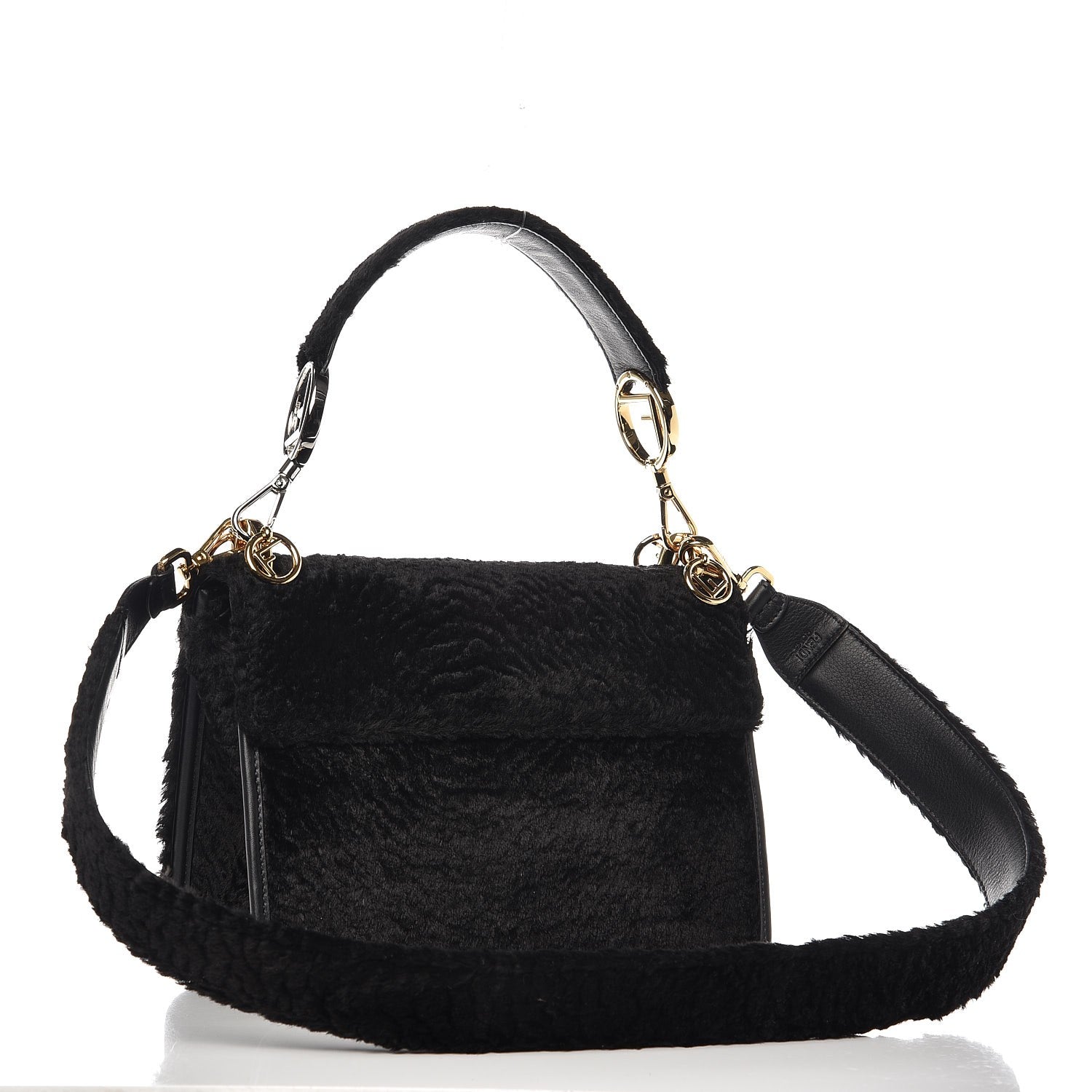 Fendi Velluto Astrakan Vitello Dolce F is Fendi Kan I Shoulder Bag Black 4 of 8