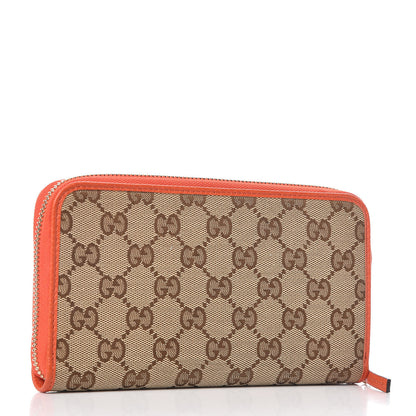 Gucci Monogram Dollar Calfskin Zip Around Wallet Beige Ebony Sun Orange 3 of 8