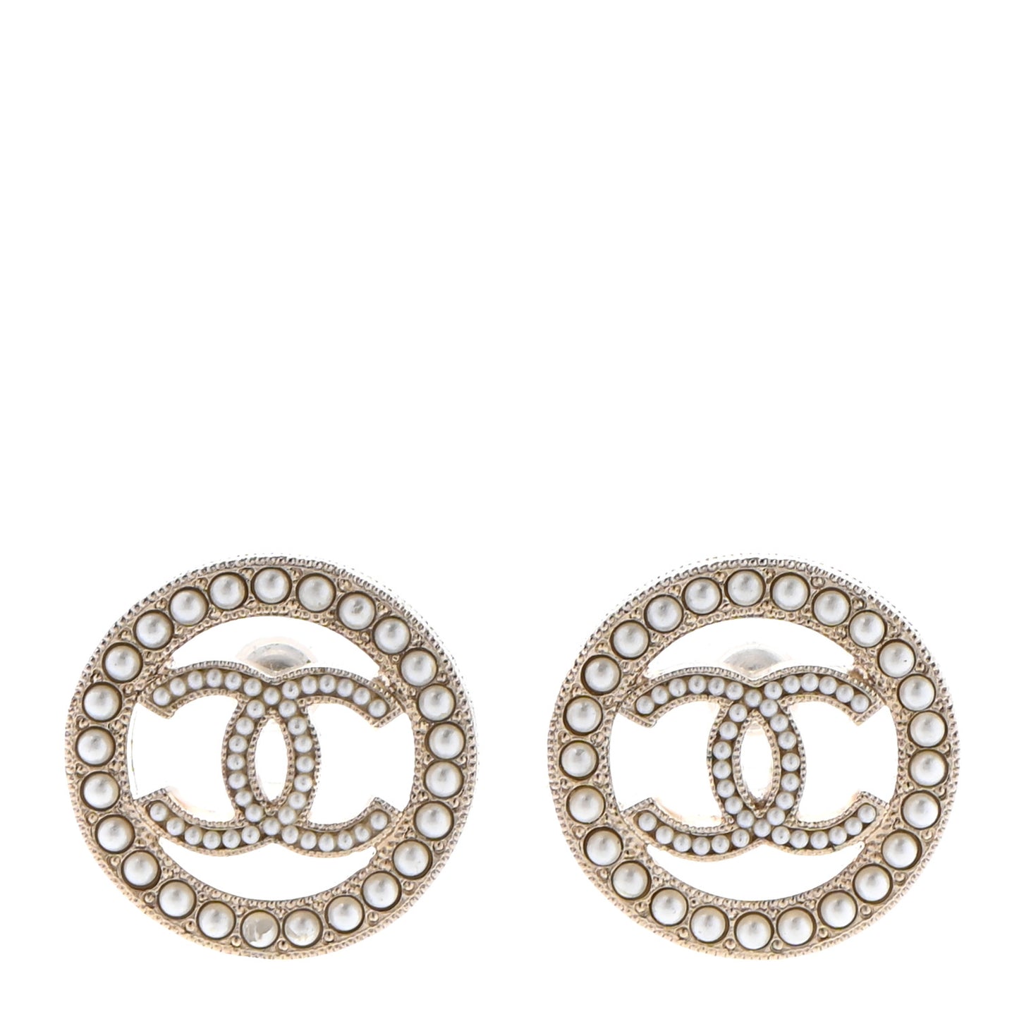 Pearl CC Round Earrings Gold