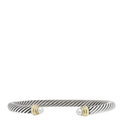David Yurman Sterling Silver 14K Yellow Gold Pearl 5mm Cable Classics Petite Color Bracelet 1 of 3